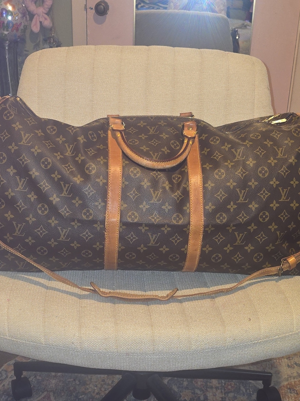 Authentic Louis Vuitton Keepall Bandoulière 60 Monogram Duffel Travel Bag Strap